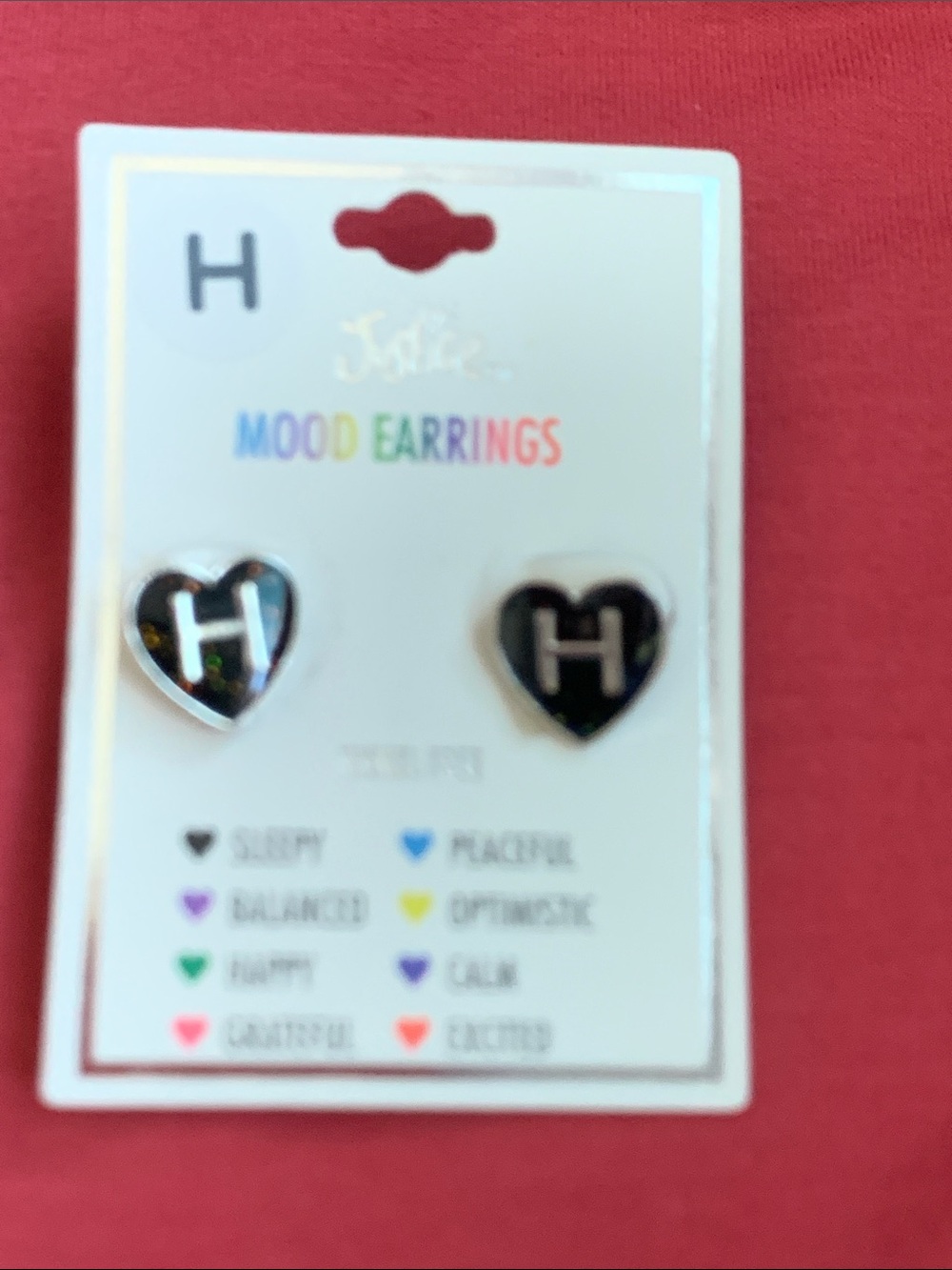 Justice Black Heart 'H' Stud Earrings with Silver Trim